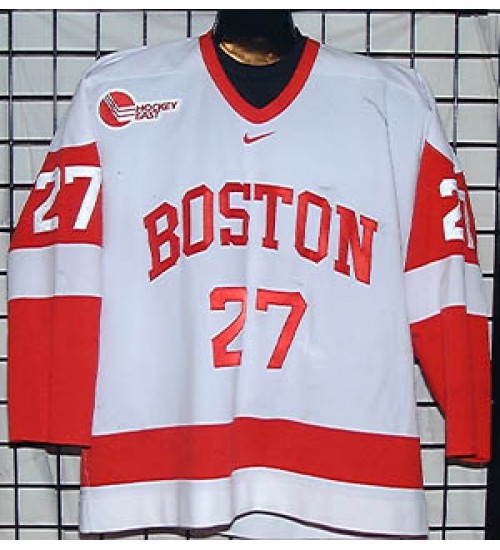 Custom NCAA 1999-00 Boston University Terriers BU 27 John Cronin Hockey Jersey Home White